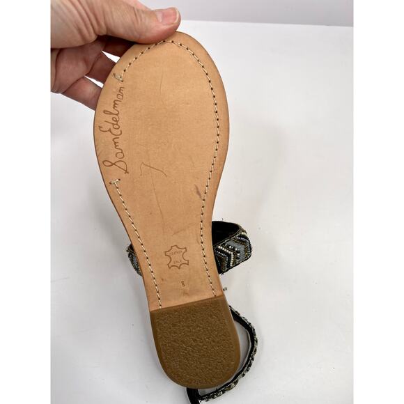 Sam Edelman Size 8 Beaded Fringe Gladiator Sandals Black Gray White NWOB - Picture 11 of 12